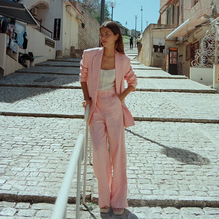 2022 new arrival double-breasted linen casual suit women clothes women suit pants