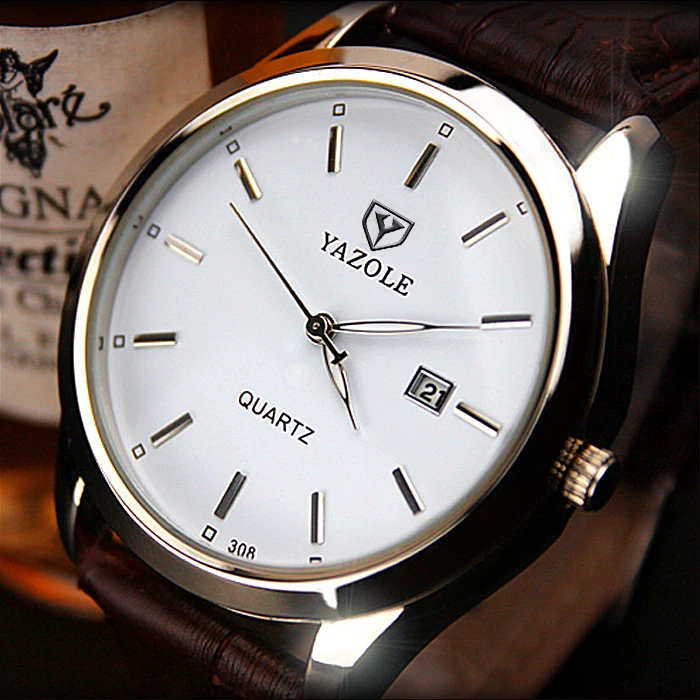 YAZOLE M 308 Men High Quality top grade Watches for business Men Leather Band Wrist Man Watch with date and Luminous
