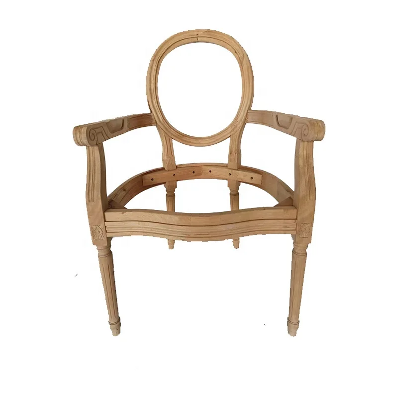 Antique style hand carved round back armchair frames oak wood unfinished wooden chair CH-904-OAK