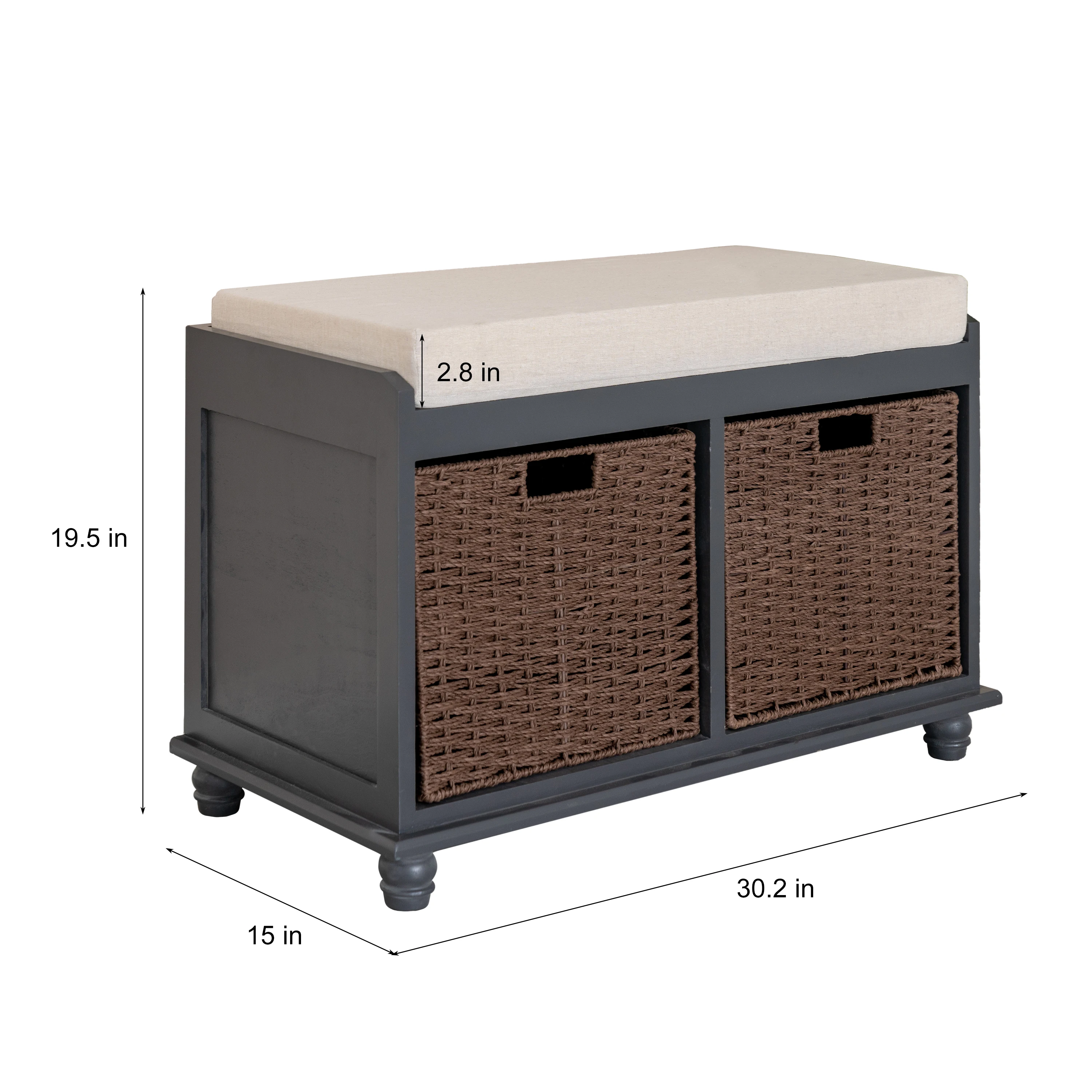 Home Collection Shoe Storage ottoman Bench with 2 Brown Drawer for bedroom