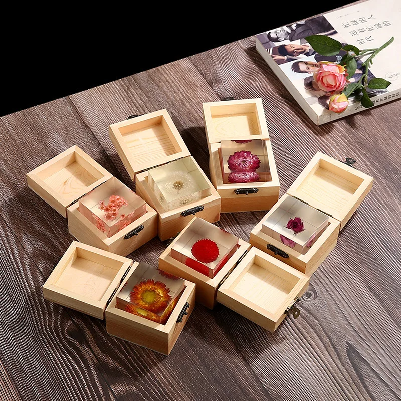 Resin Cube Daisy Crystal Ornaments Colorful Chrysanthemum Sunflower Amaranth Dandelion Resin Crystal Block