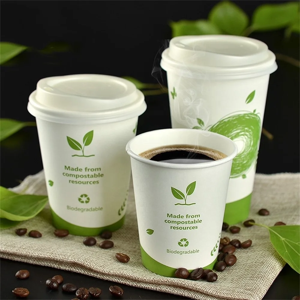 Одноразовые биоразлагаемые бумажные стаканы 4-22 унции пла/ПБС с индивидуальным принтом