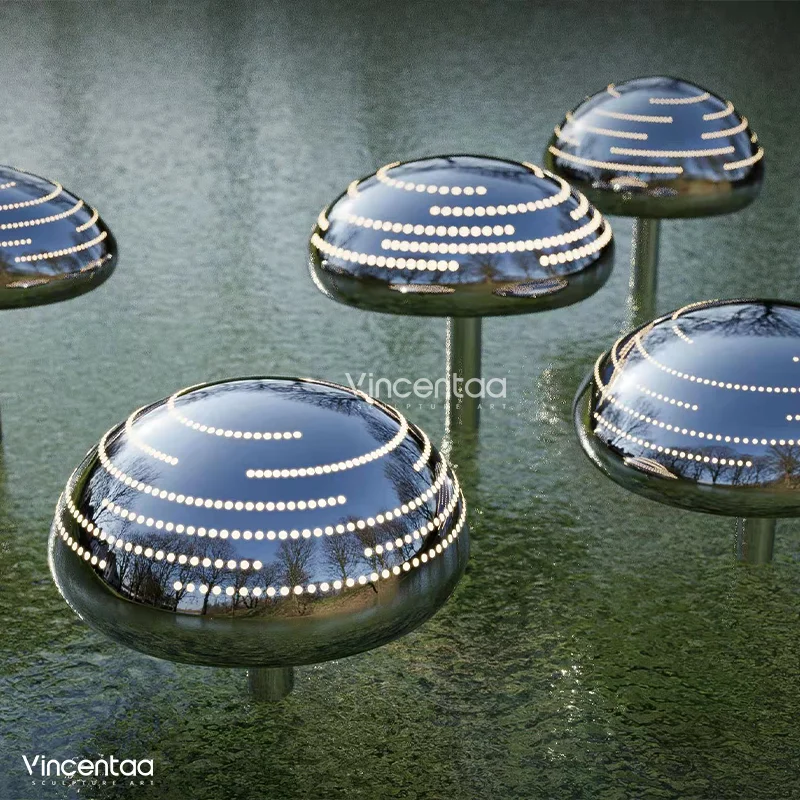 Vincentaa Modern Lighting Mushroom Stainless Steel Sculpture Custom Park Garden Decorative Sculpture