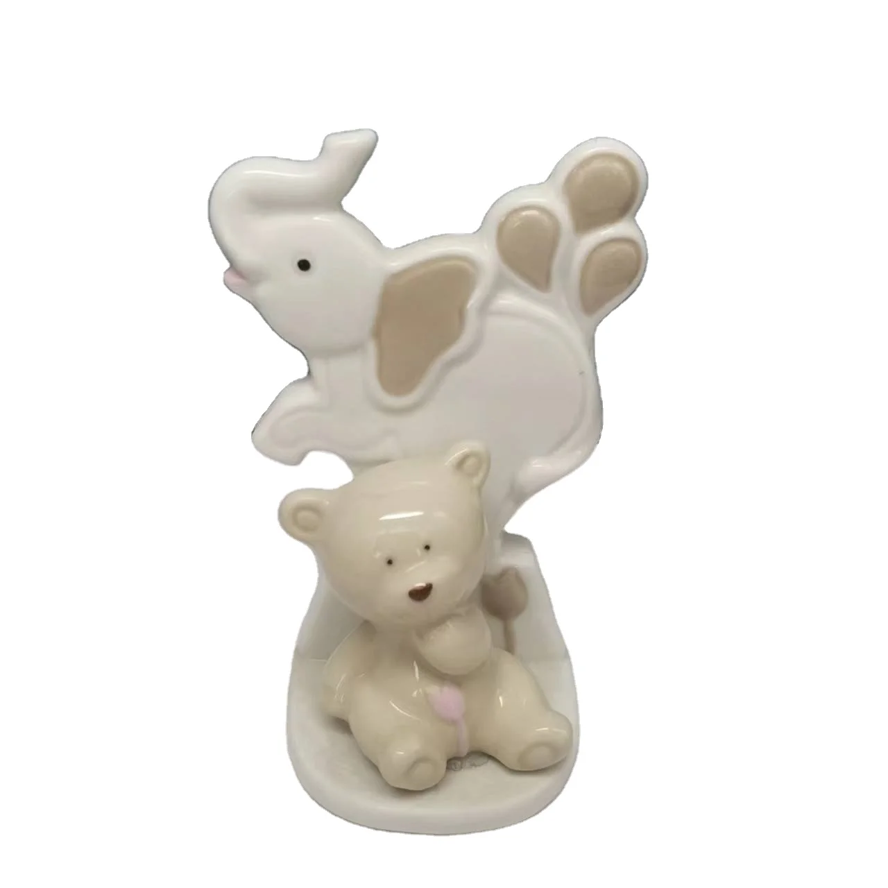 white ceramic bear with elephant background folk handmade OEM customized Europe art animal style