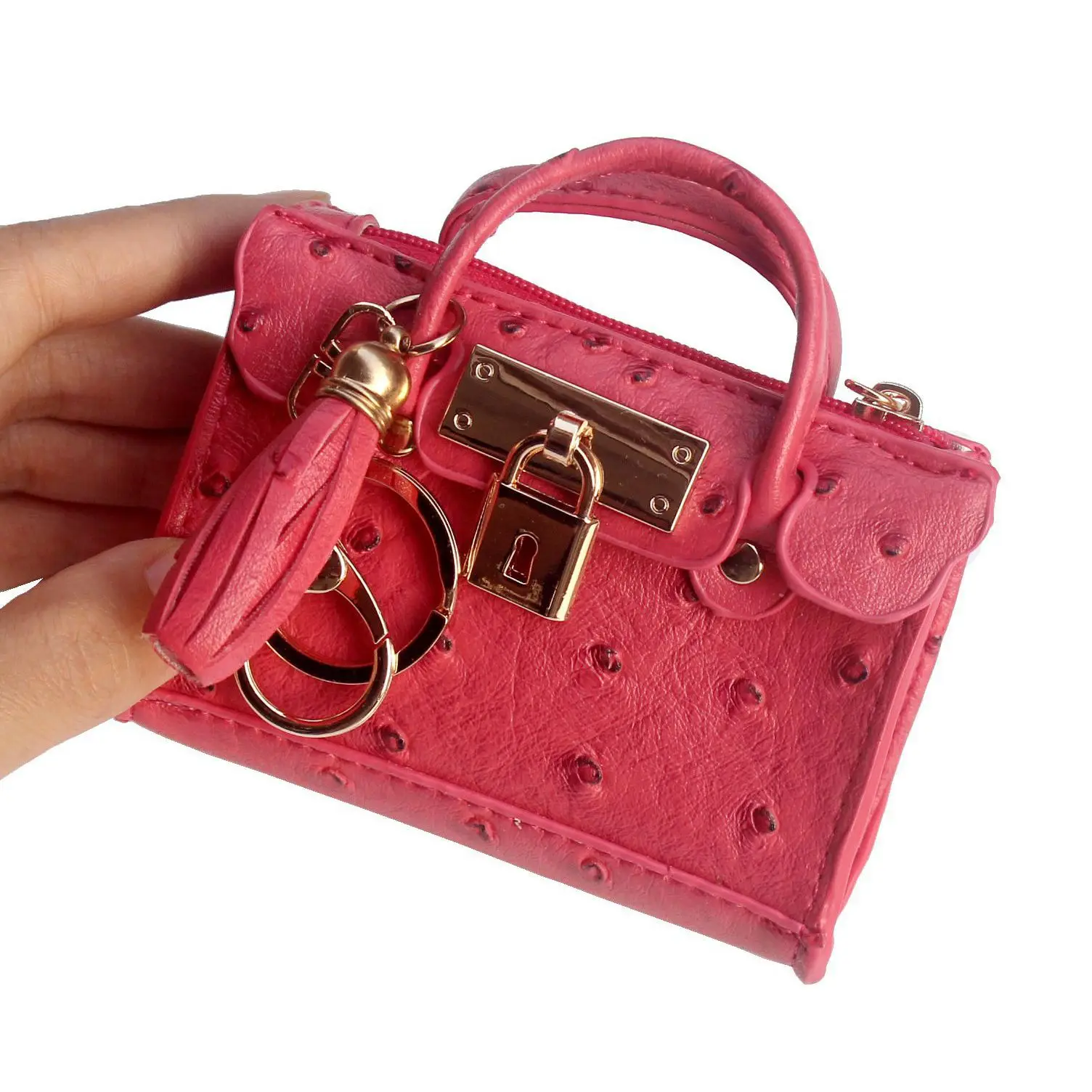mini lock zipper leather keychain card coin purse for ladies women