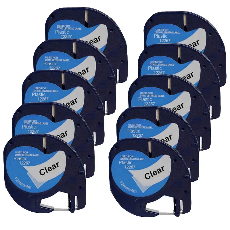 Dymo LT 12267 совместимая пластиковая лента для этикеток черная на прозрачной 12 мм * 4 м LetraTag Labelmaker сильная клейкая водонепроницаемая