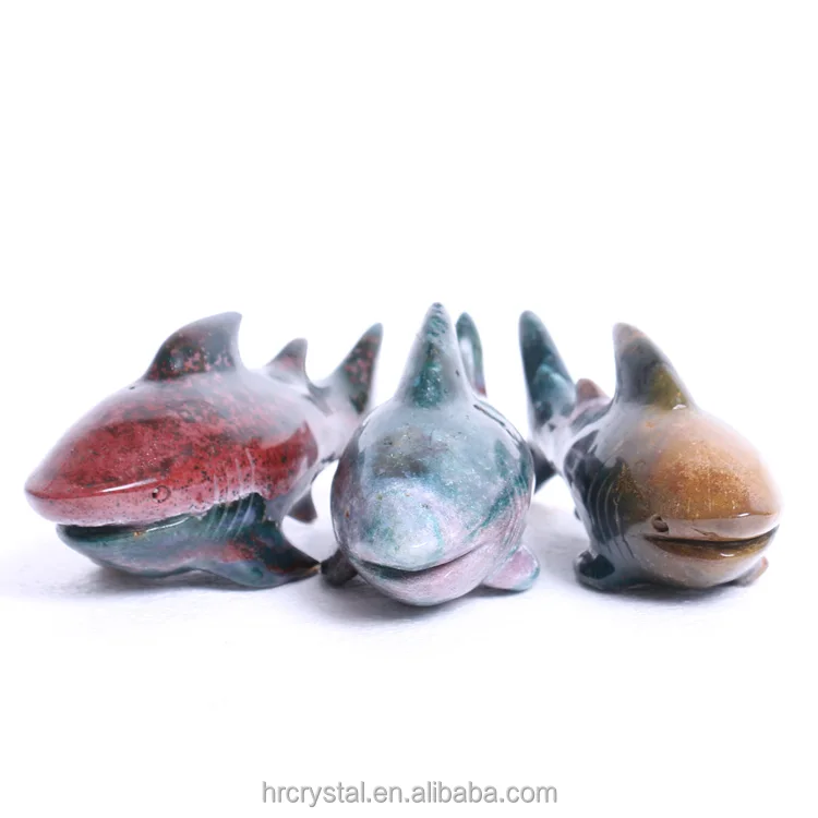 Wholesale natural high quality Marine jasper shark carvings for home decorations