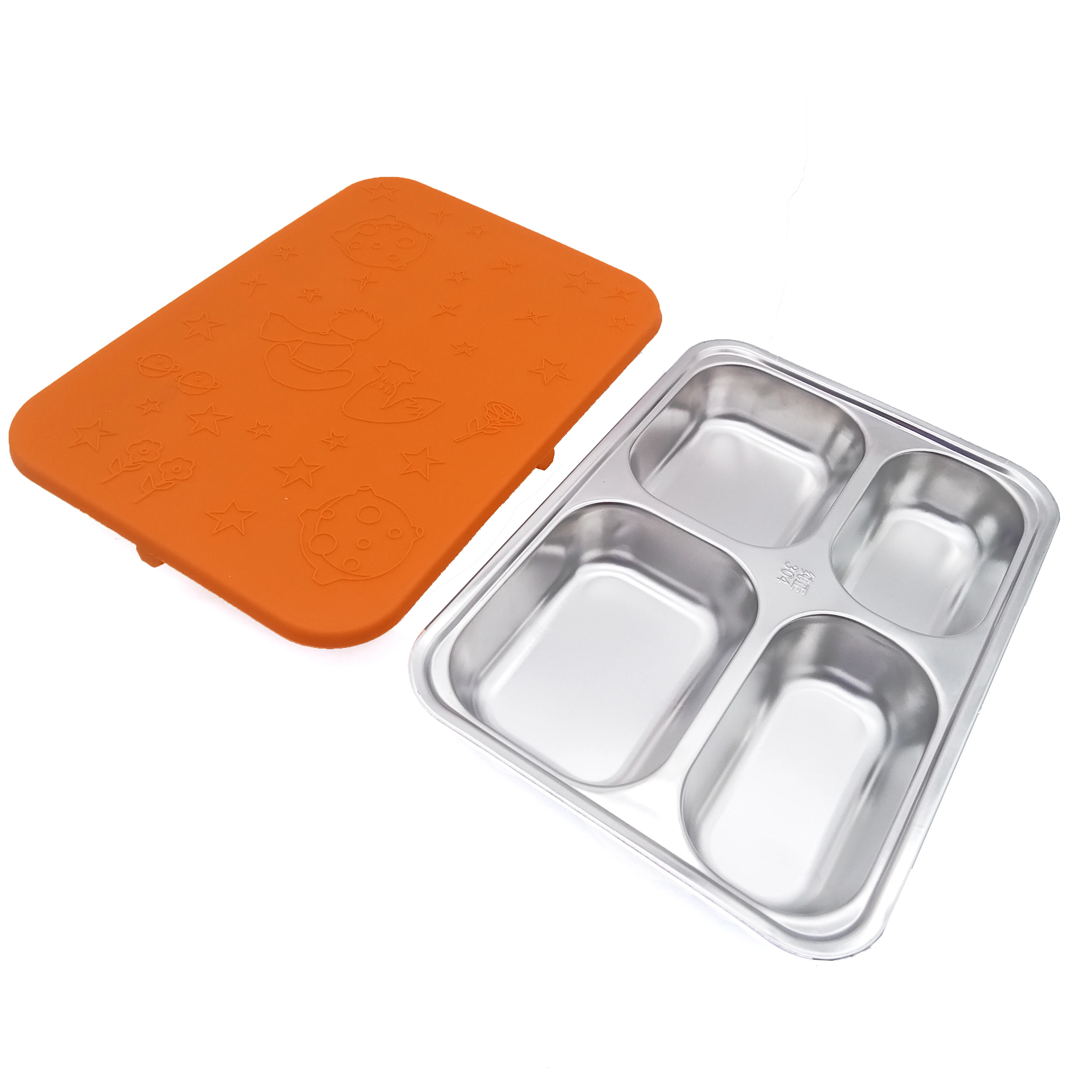 School Lunch Tray Food Divided Plate Metal Stainless Steel 4 Compartment Food Trays For Canteen