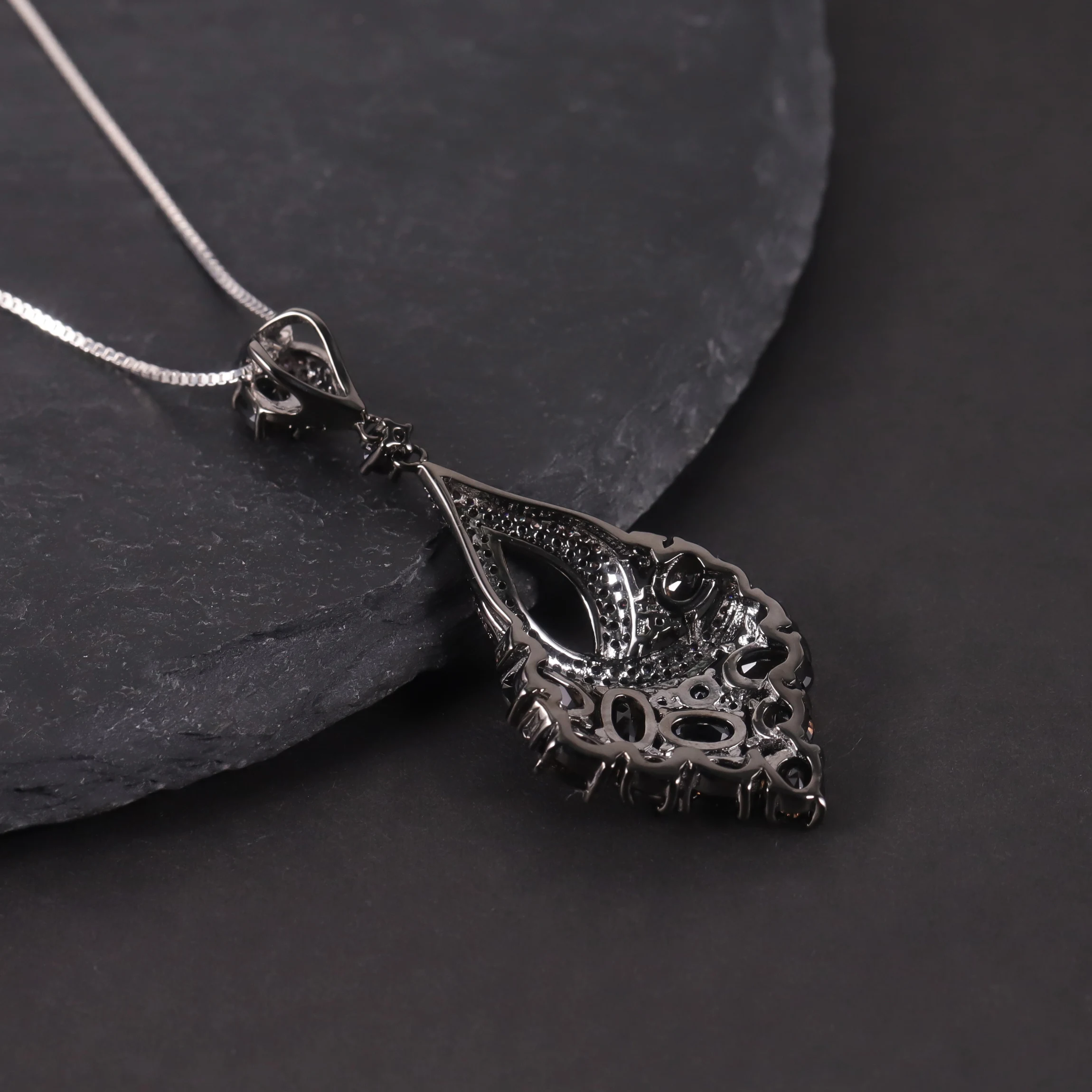 W0453 Excellent Finishing Jewelry Factory Low Cost Dark Color Black Gun Plated 925 Silver Natural Smoky Quartz Jewelry Sets