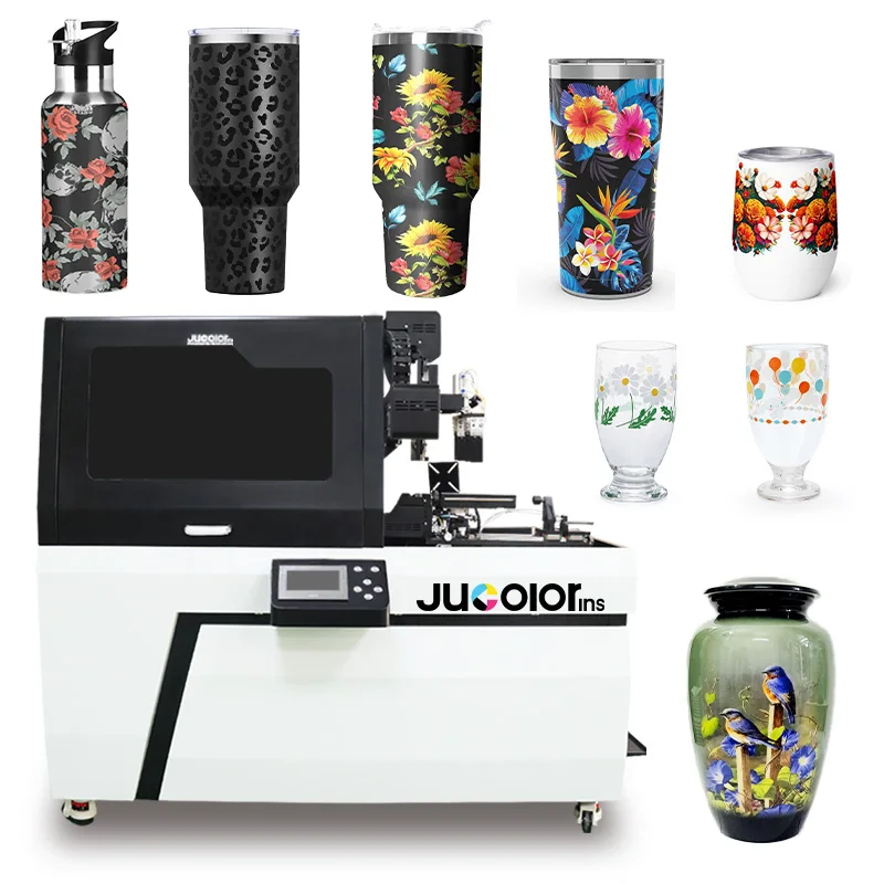 Jucolor 360° rotary uv printer steel bottle thermos cup cone shaped bottle rotary uv metal bottle printer