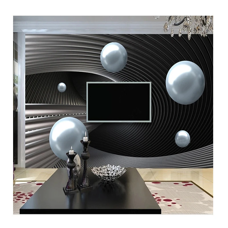KOMNNI Abstract Space Metal Sphere 3D Mural Wallpaper Modern Living Room Bedroom Sofa TV Backdrop Home Decor 3D Mural