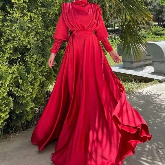 Custom Muslim Wear Manufacturers Dubai Muslim Satin Modest Wedding Party Prom Evening Maxi Dress For women