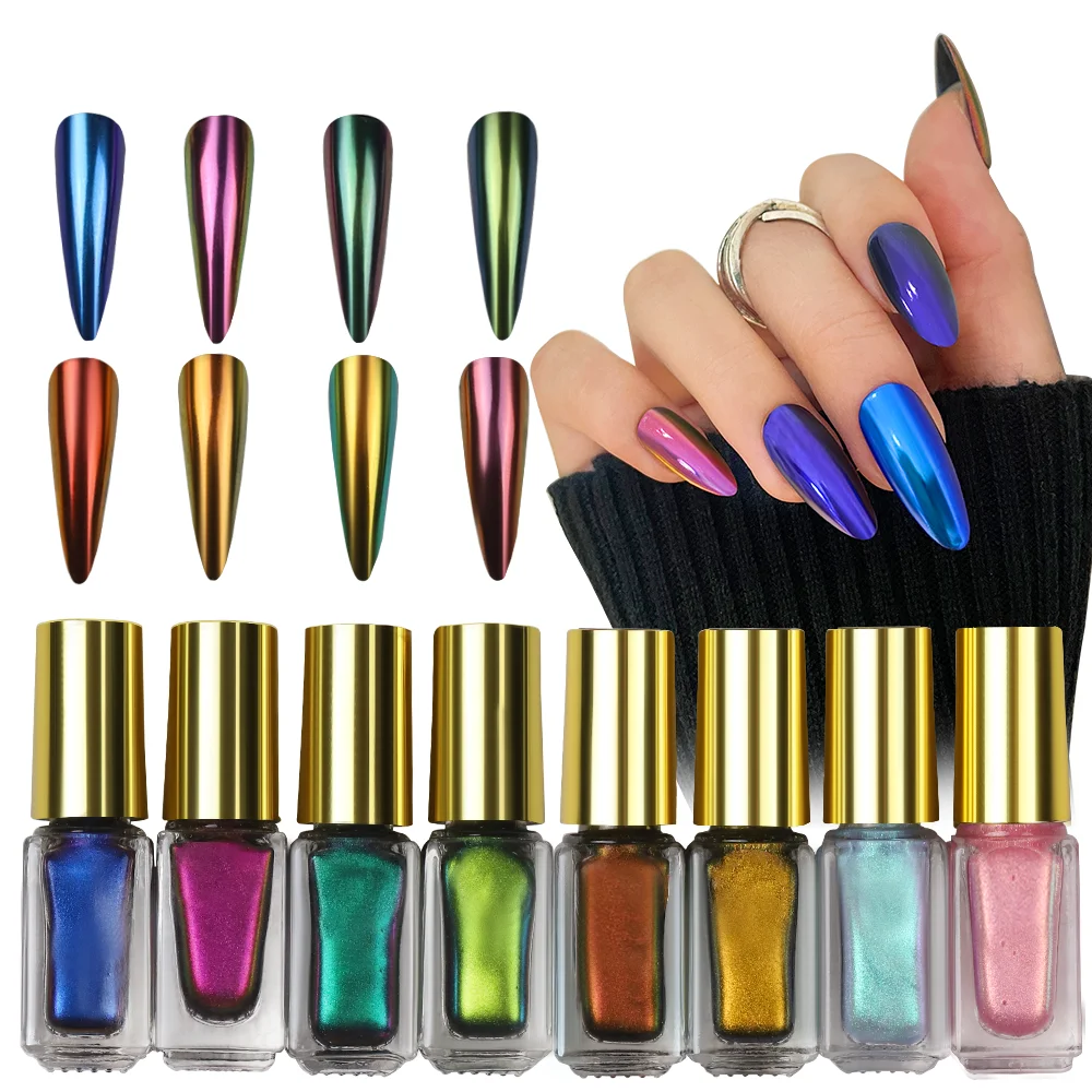 Menghe New Arrivals 5ml Aurora Mirror Powder Metallic Mirror Nail Polish No Dust Magic Liquid Chrome Nails