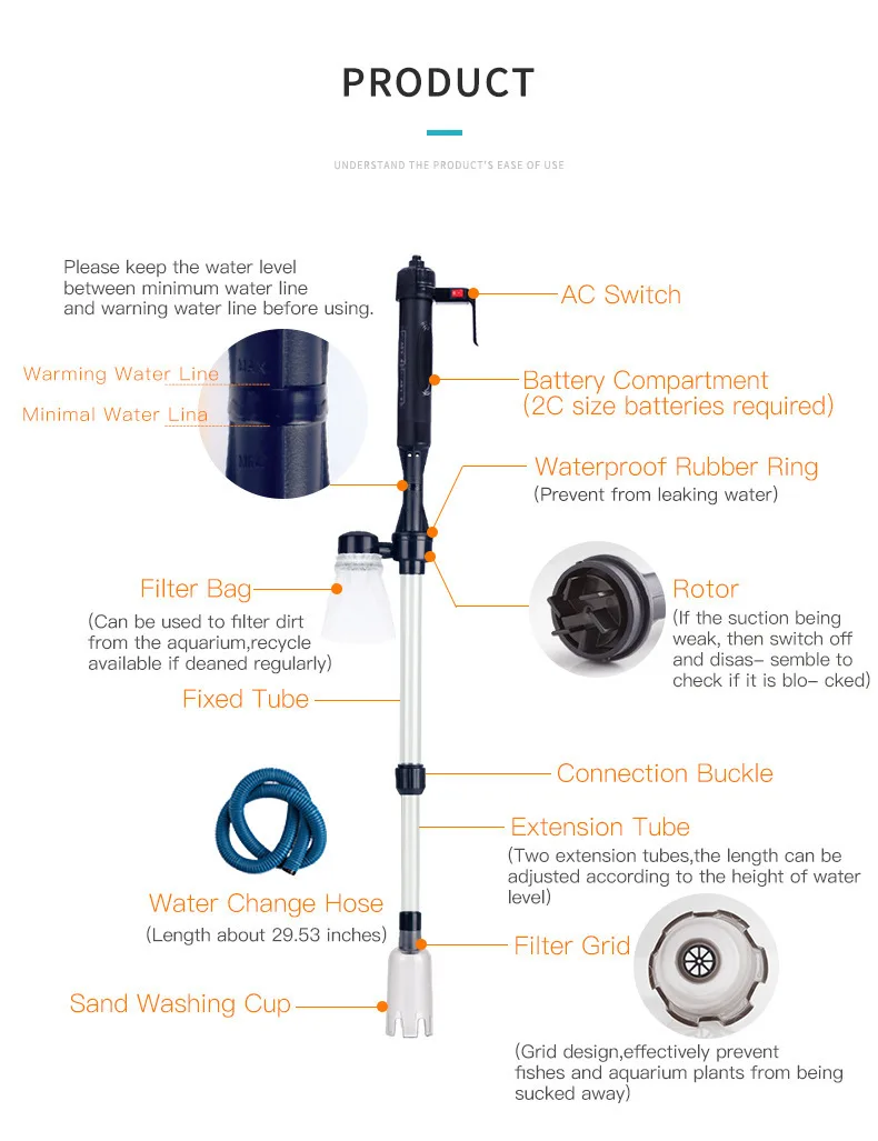 Battery Operated Powerful Fish Tank Syphon Aquarium Gravel Cleaner