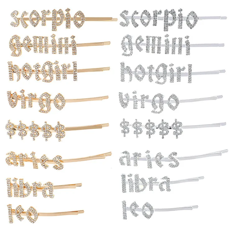 Алфавита взрыва человеческих с блестящим декором бриллиантом аксессуар натуральные пряди Remy на клипсах для наращивания слово зажим для волос