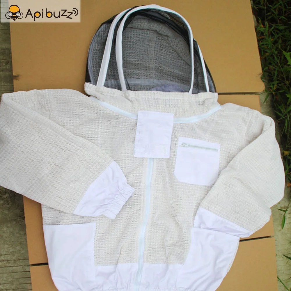 Heavy Duty 3-Layer Breeze Mesh Ventilated Beekeeper Jacket with Hood Hat and Veil - Bee Keeper Suit - Beekeeping Clothing