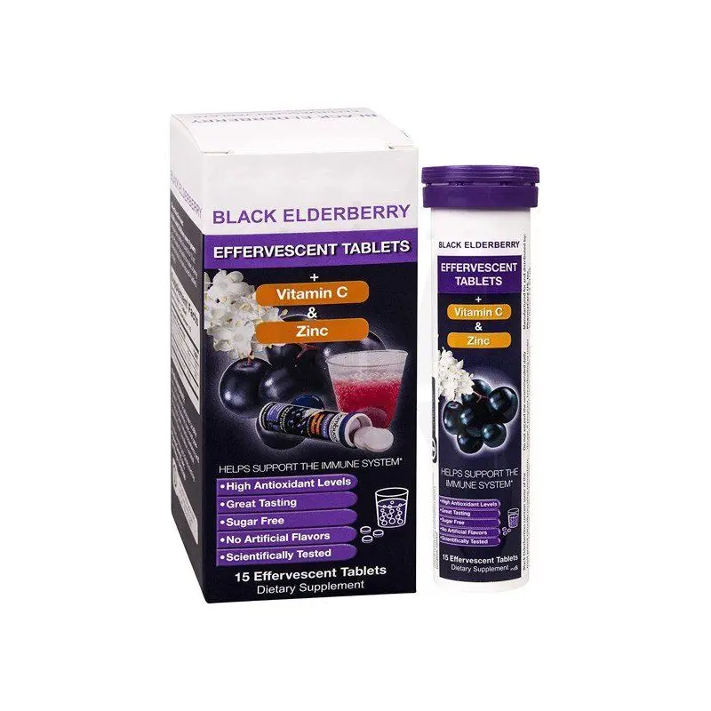 Шипучие таблетки Black Elderberry plus с витамином C и цинком помогают поддерживать иммунную систему
