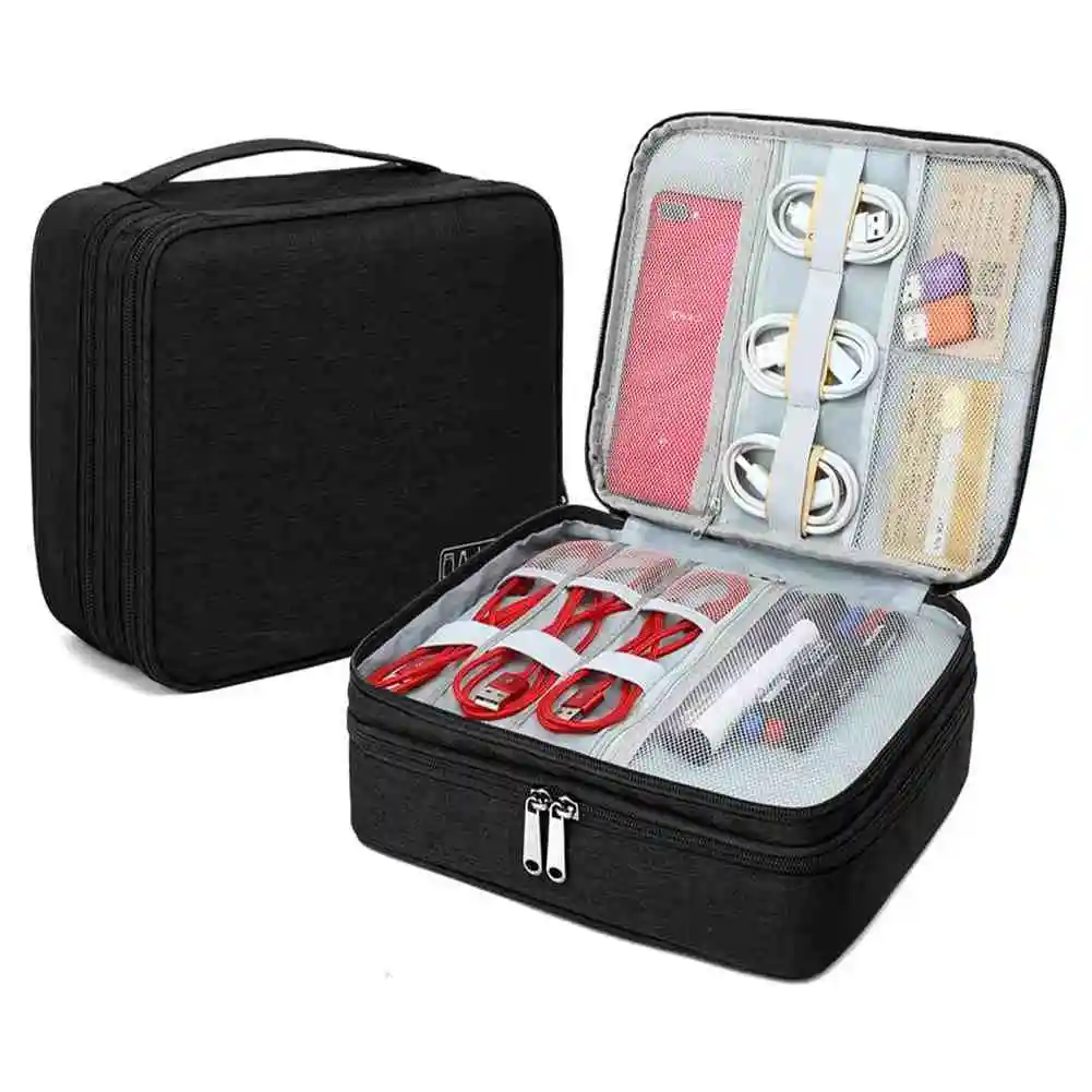 Electronics Travel Organizer, Waterproof Electronic Accessories Case Portable Double Layer Cable Storage Bag for Cord, Charger
