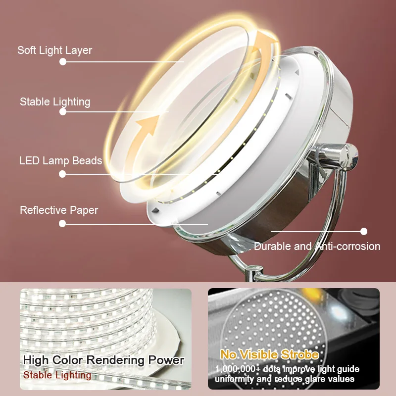 Top seller  Portable Rechargeable Magnifying mirror Lighted vanity mirror with adjustable dimmable Led Light