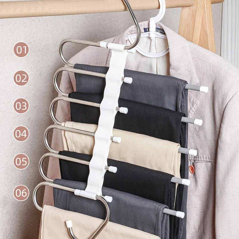 2024 new 6 in 1 stainless steel telescopic closet hanger pants rack pull out for wardrobe
