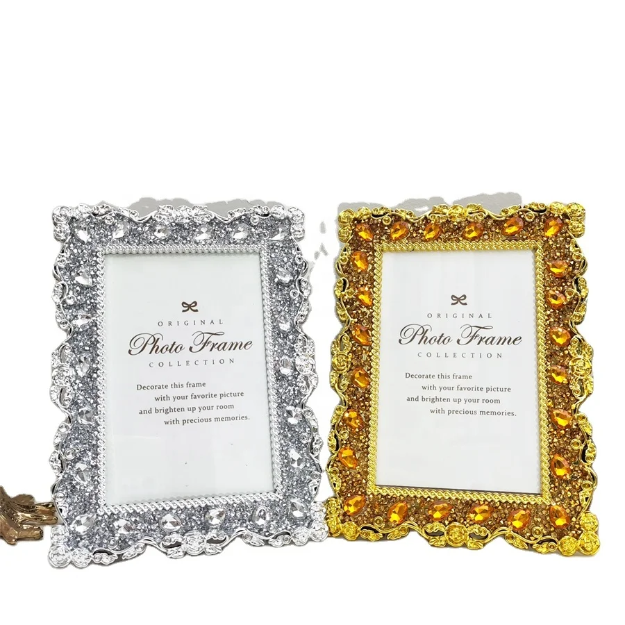 Plastic photo frame 4*6 5*7 8*10 beads gold silver plastic picture frame resin diamond with European style wholesale