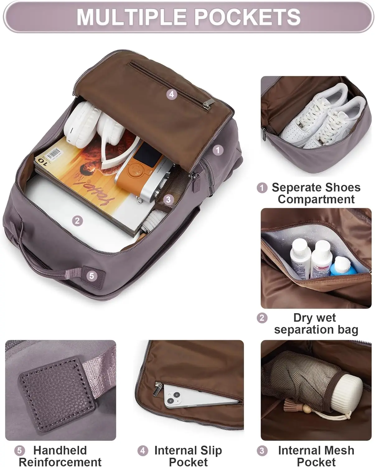 Custom Women  Sports Essentials Backpack Waterproof Small Gym Bag With Shoe Compartment and Wet Dry Pocket