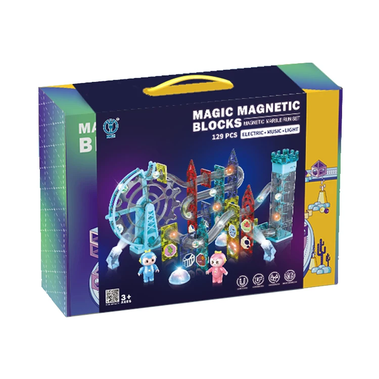 129PCS Large Size Magnetic Sheet Building Block Electric Maze Race Run Ball Marble Track DIY Bircks Kids Construction Set