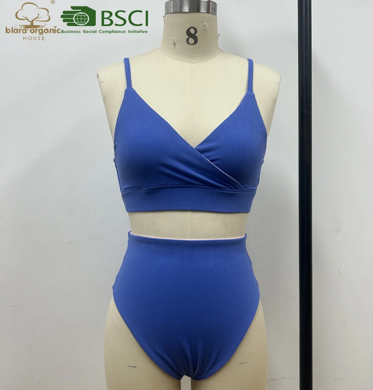 Knitted Ribbed Fabric Bikini 2pcs Set Custom Private Label Blue Women Bikini Beachwear Swimsuit