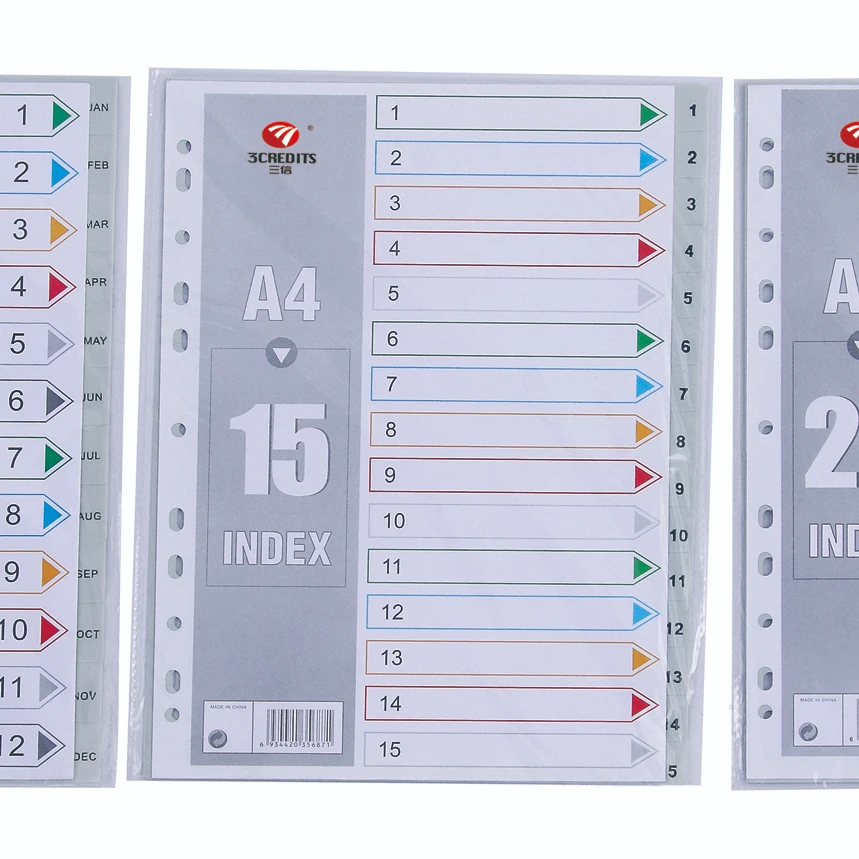 
A4 PP divider with number letter printing PP index with 11 holes 1-5 1-6 1-10 1-12 January to December A-Z 