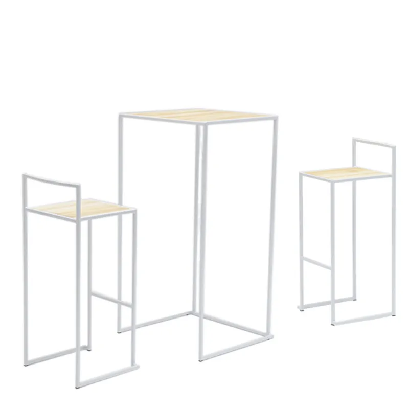 Indoor And Outdoor Stackable Bar Table Set Metal Frame Wooden Top Tall Bar Table And Chairs Sets