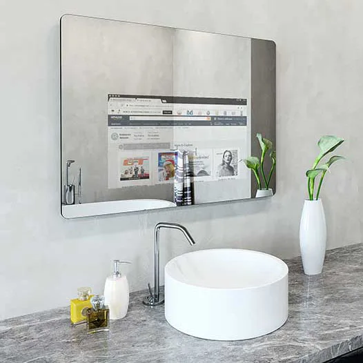 2020 Modern Style Rectangular Time Display Mirror Bathroom Customized LED Backlit Defogger Smart Mirror