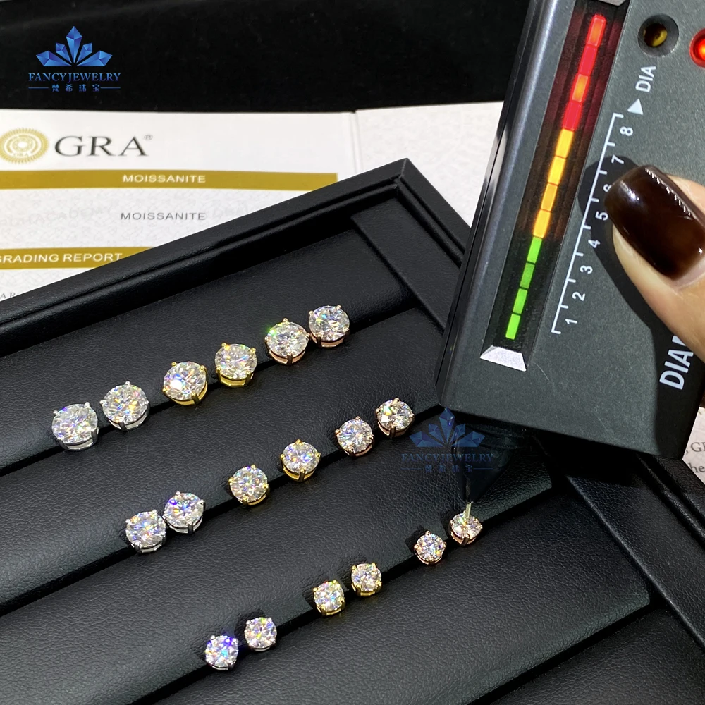 5mm 6.5mm 8mm moissanite earring stud iced out vvs1 d color diamond sliver fine jewelry earrings custom 10k 14k 18k gold
