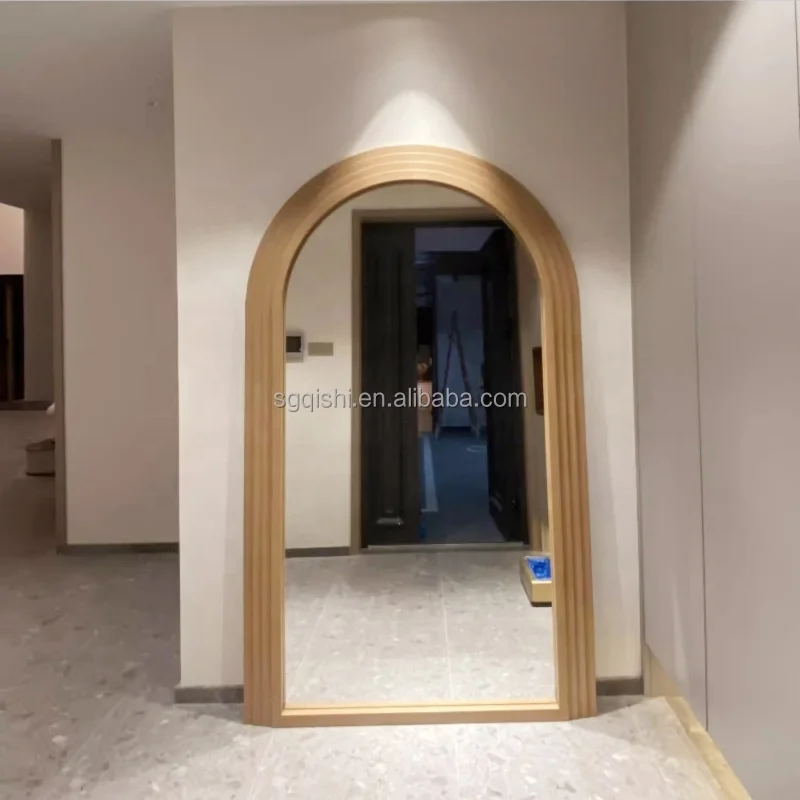 Custom extra large modern arched floor standing mirror Nordic luxury decor full length wood framed dressing mirror miroir espejo