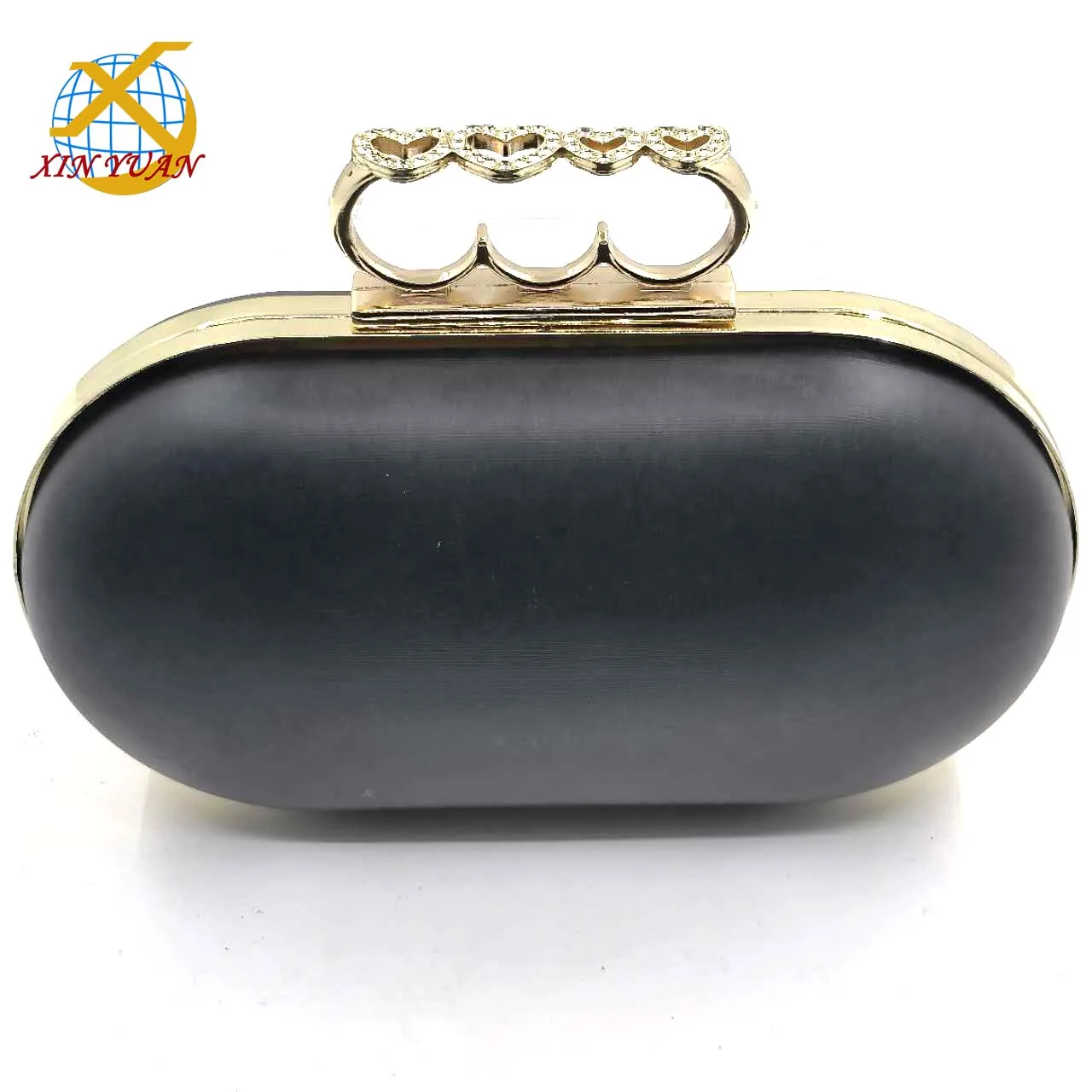 Hot selling high quality gold heart lock metal purse frame box clutch frame with black shell hardware diy for handbag