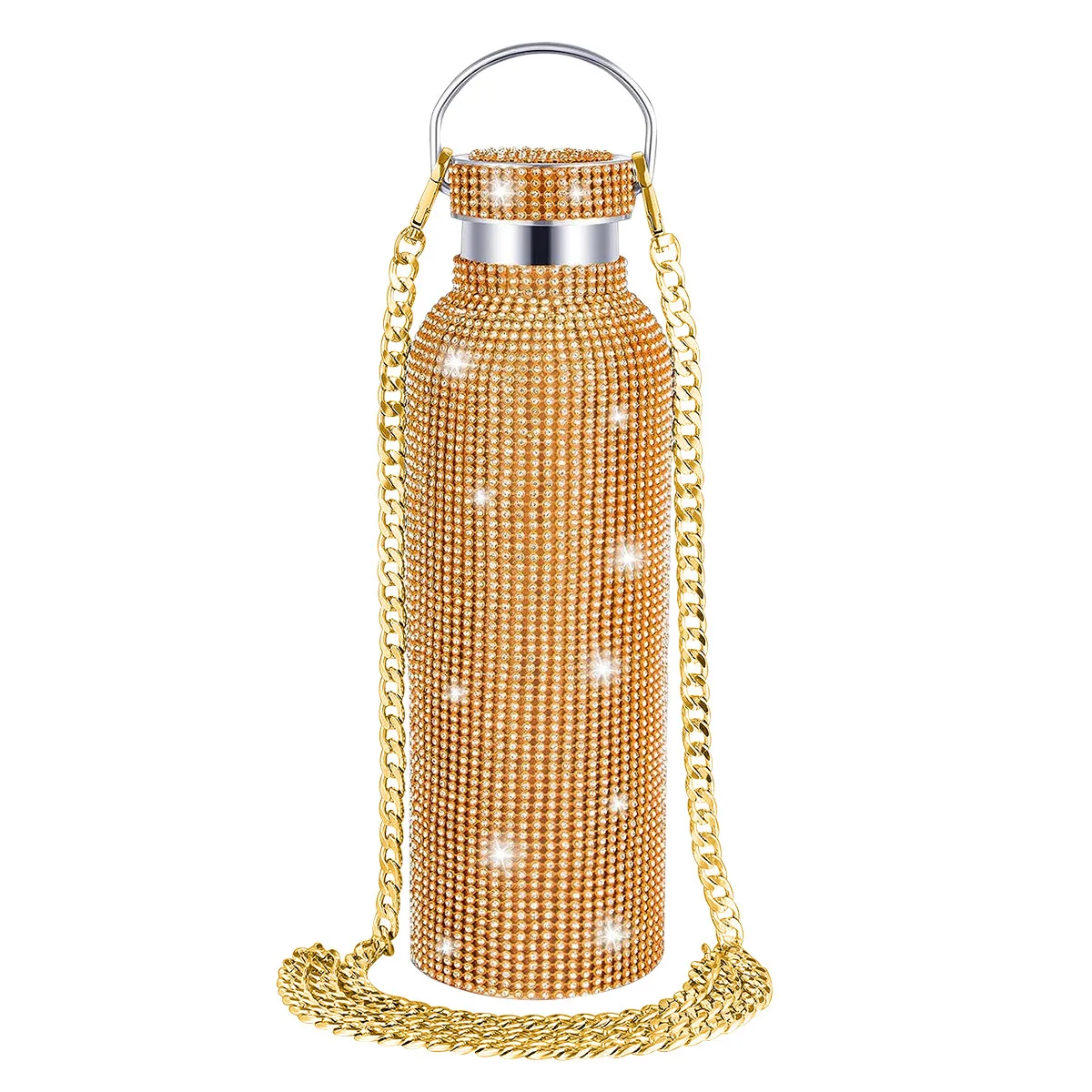Glitter travel portable steel orange insert steelcoffee mug 750ml 25oz Stick diamonds mugs thermal mugs stainless steel 8oz