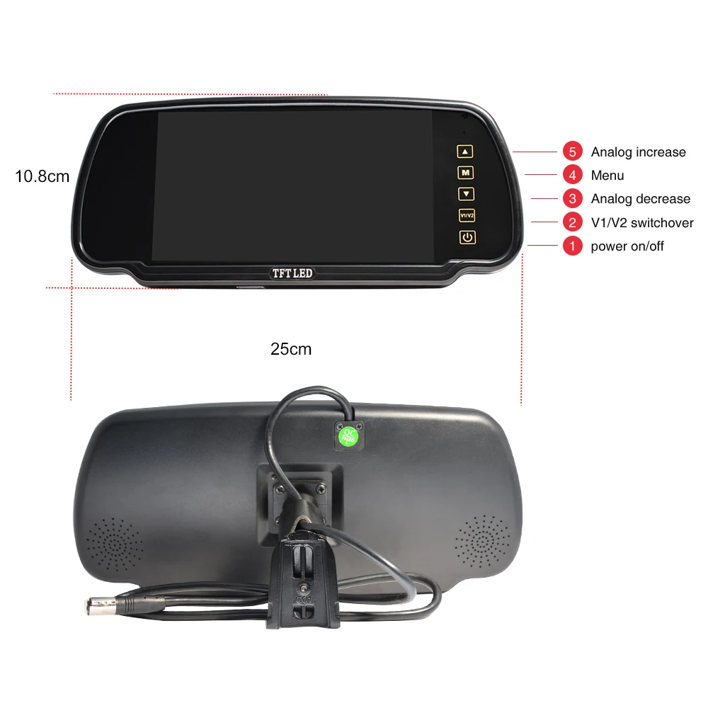 PJAUTO 7 Inch Wide Screen Car Rearview Mirror Monitor Car Monitor System Window Glass Mount Replacement