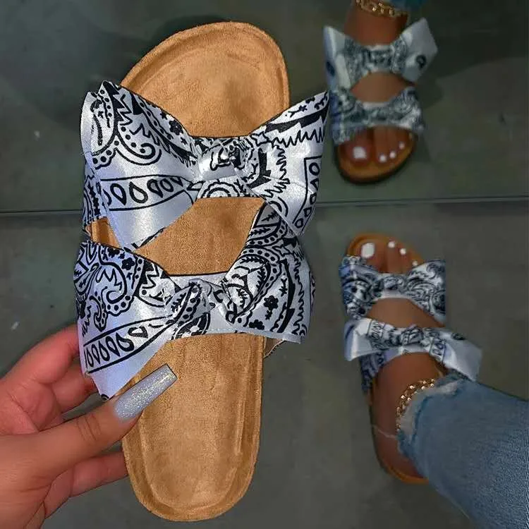 Women Slip On Satin Bow Slippers Summer beach flip-flops slippers cheap wholesale custom wedges slippers for plus size 43