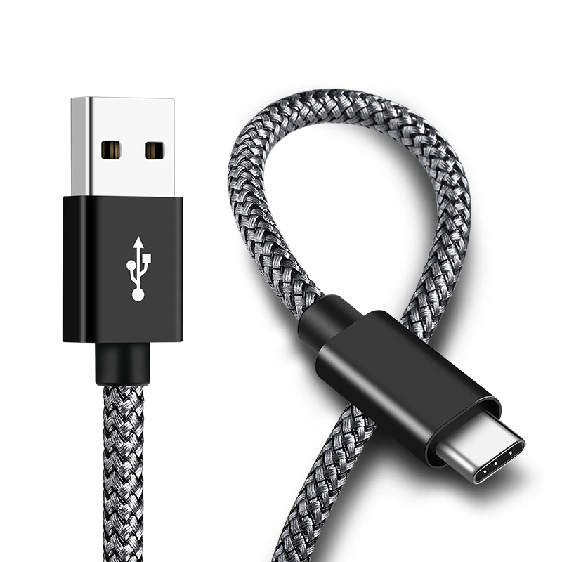 High Tech Cord Nylon Braided Fast Charging USB Type-C to USB-A 2.0 Male Charger Cable