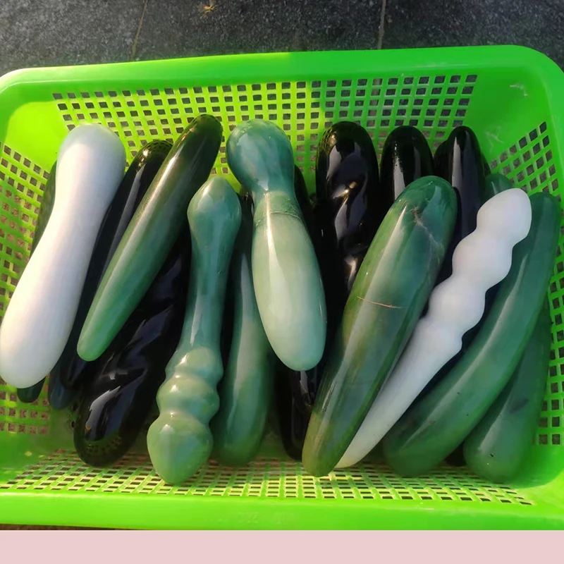 Wholesale Natural Crystal Crafts Rose Quartz Crystal Jade Obsidian Yoni Wand Happy Dildo Bend Massage Wand for Women