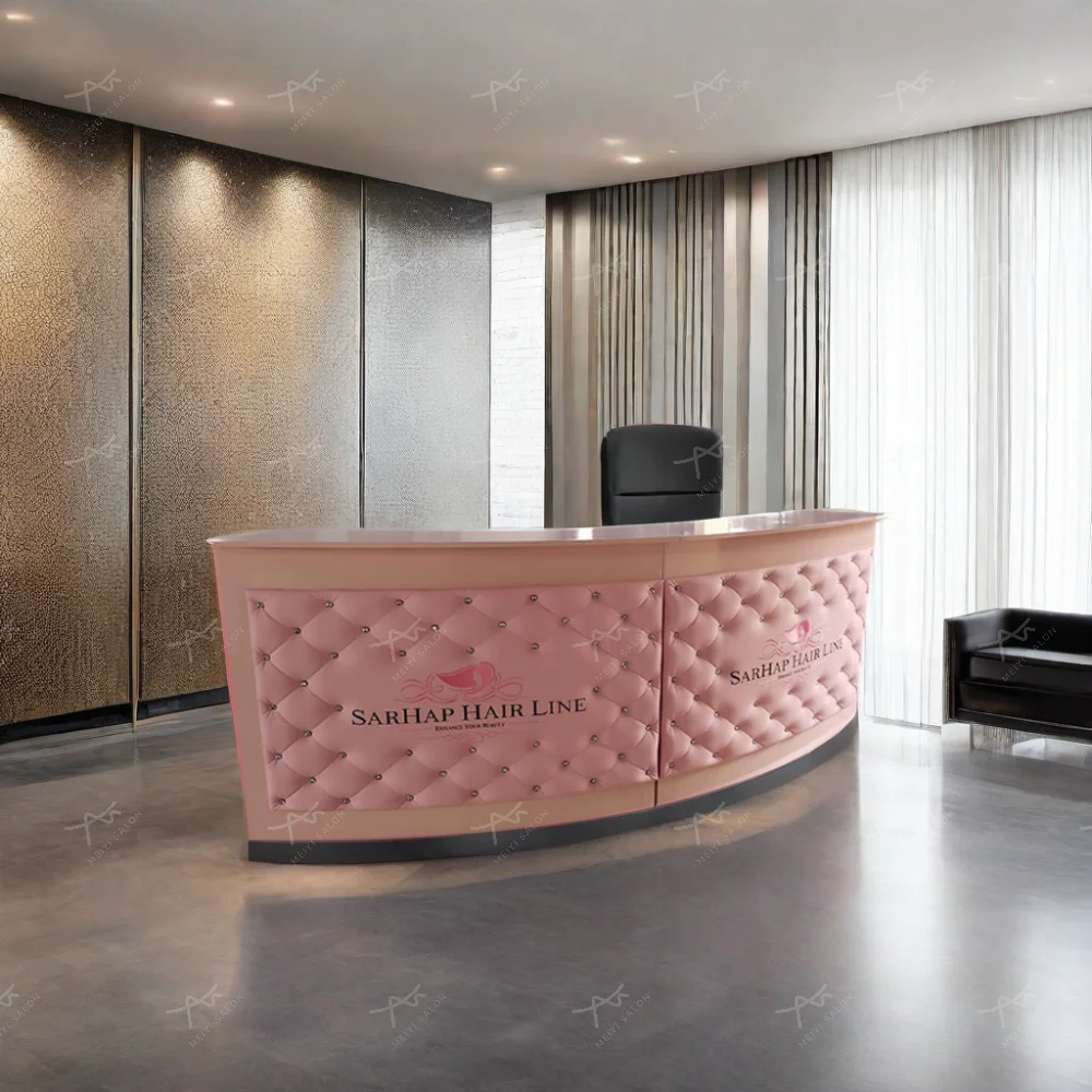 Modern Salon Furniture Customized Front Desk Curved Shape High Quality Front Table Beauty Salon Reception Desk