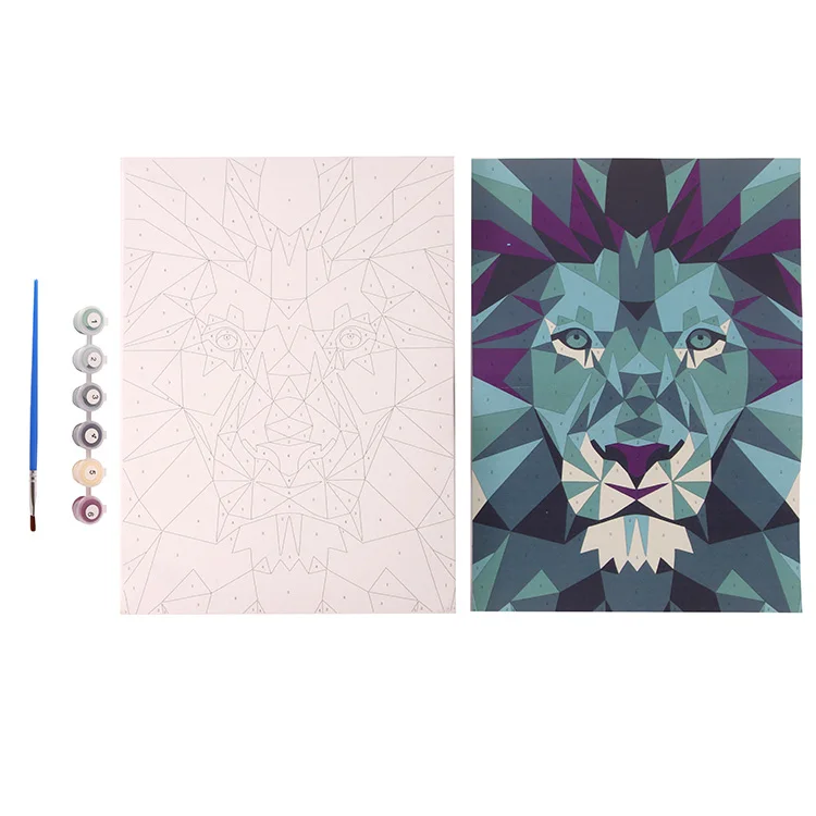 Custom DIY acrylic set lion face shooting painting numbers and frames on the canvas