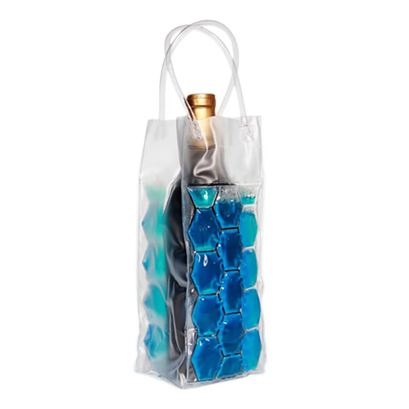 Portable transparent Beer chilling Wine bottle Cooler bag pvc plastic ice bag for wine