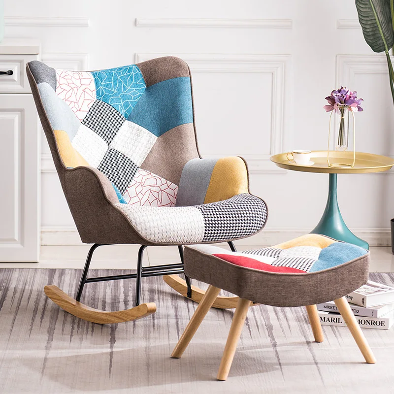 Современное кресло-качалка в стиле пэчворк, расслабляющее удобное кресло, Лоскутное кресло с откидывающейся спинкой и акцентом