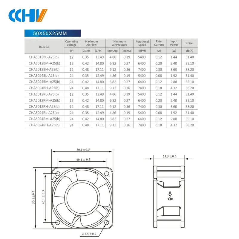  CchvFAN 50 мм осевой потоковый вентилятор 5025 dc 12v 24v Бесщеточный