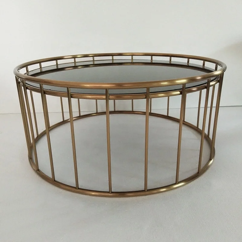 Round stainless steel coffee table living room marble sofa side coffee table