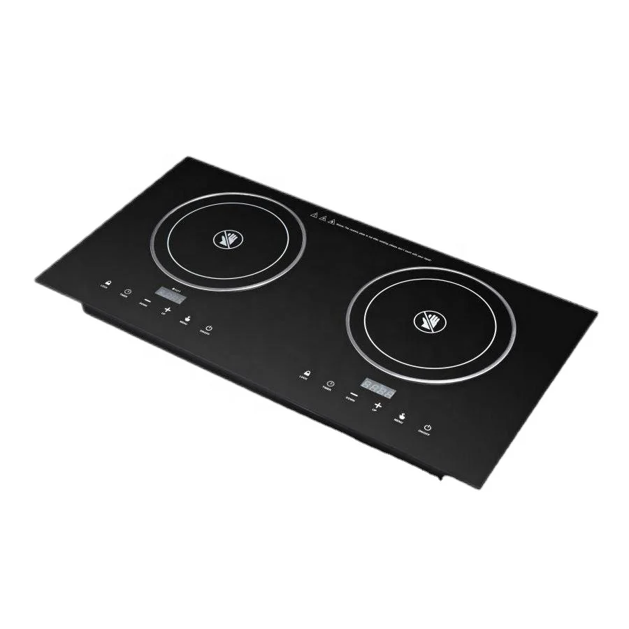 3500W Black Crystal Panel Touch Control Table Built-in Double Induction Burner Cookers