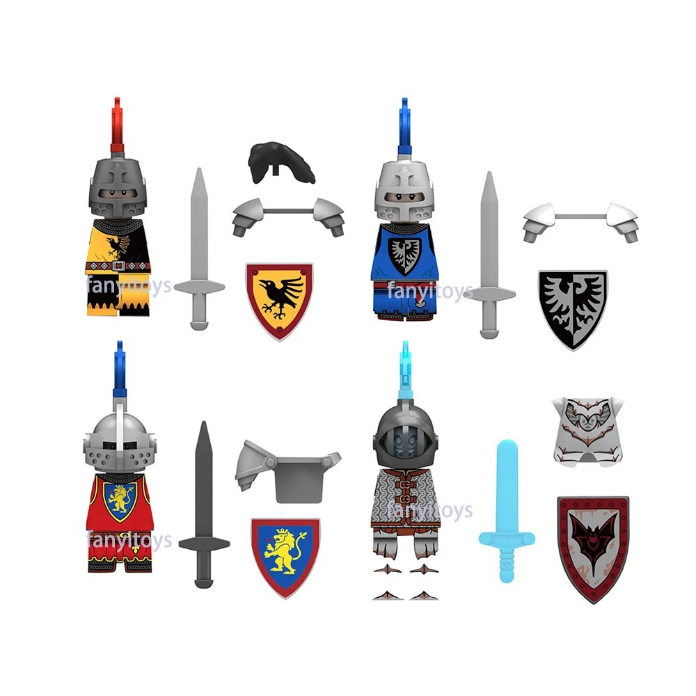 N805-808 Raven Black Hawk Red Lion The Dark Knight Medieval Knight Mini Plastic Collect Army Figure Building Blocks Kids Toys