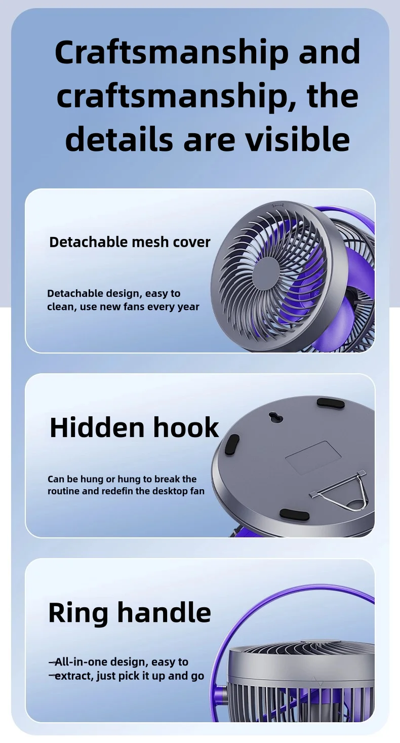 Wholesale 5V Mini Portable USB Rechargeable Desk Fan High Speed 10000mAh RV Battery Box Home Car Outdoor Electric Air Circulator