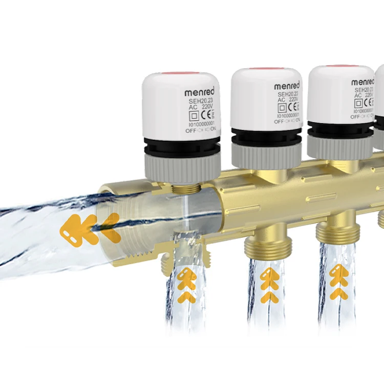 Brass floor heating radiant heat manifold with ball valve and flow meter 8ways