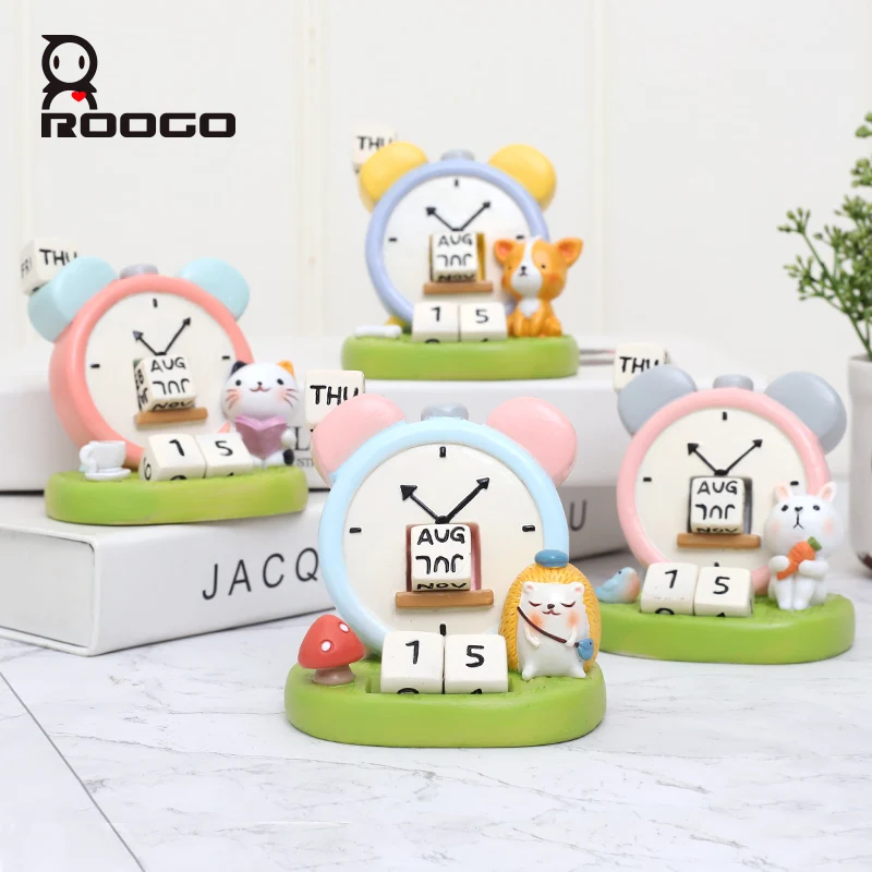 Roogo Resin Clock Mini Figures Home Decor Ornament
